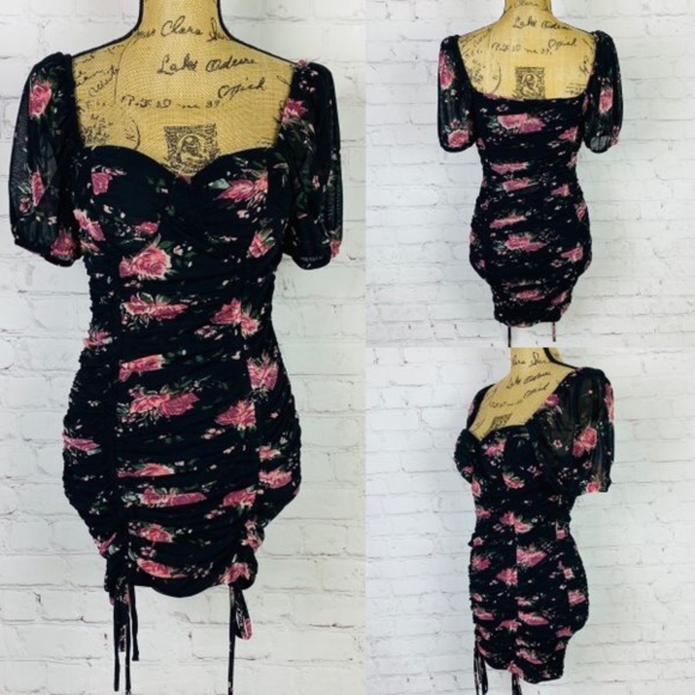 Blashe Floral Print Bustier Ruched Bodycon Dress